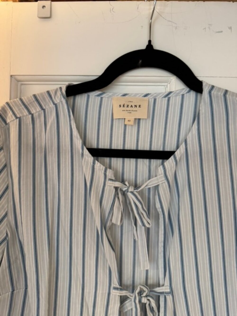 Sezane Ileana Blouse Shirt Top Blue Stripes Size 42 10 Medium - Picture 3 of 4
